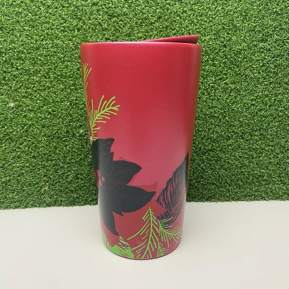 Starbucks Holiday Poinsettia Ceramic Red Tumbler Travel Mug 10 Oz 2021 - Picture 2 of 6